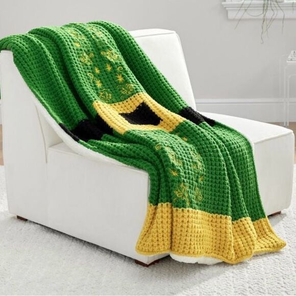 Buddy the Elf Green and Yellow Pottery Barn Holiday Throw Blanket NEW WITH TAG - Picture 1 of 6